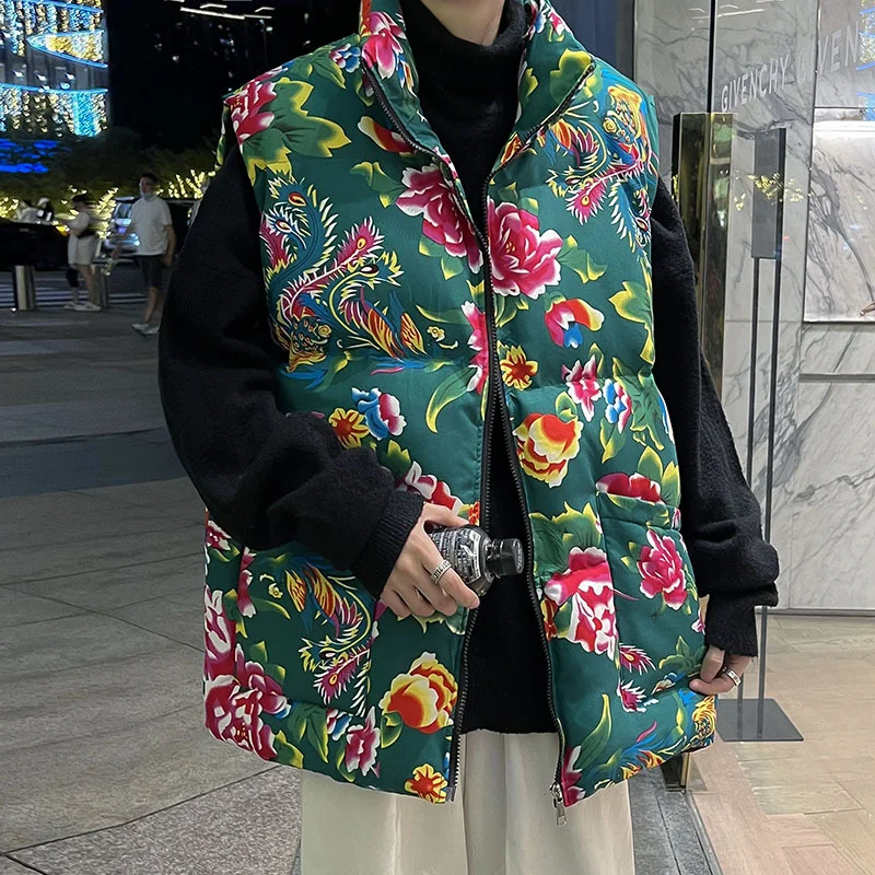 Toloer Chinese Wind Northeast Big Flower Cotton Vest Large Size Loose Autumn And Winter Coat Vest Vest Costume Sleeveless Coat-Outfit Ideas