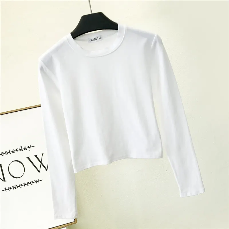 Churchf Churchf High Neck Long Sleeve Crop T-Shirt Korean Version Autumn Dong Tight Leakage Belly Button Bottom Shirt Short High Waist Sports Jacket