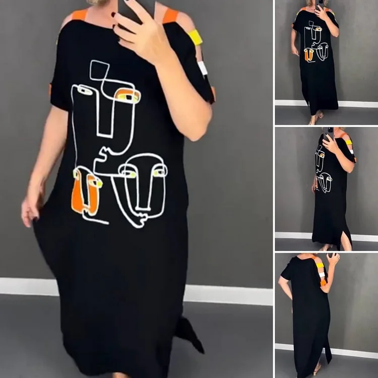 Women's Stylish Dress with Print and Short Sleeves 