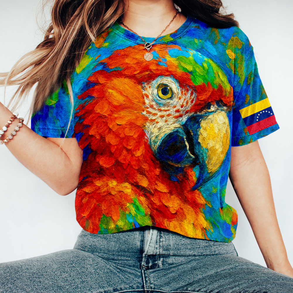 Colorful Macaw Parrot Venezuela Flag Vintage Washed T Shirt artswardrobe