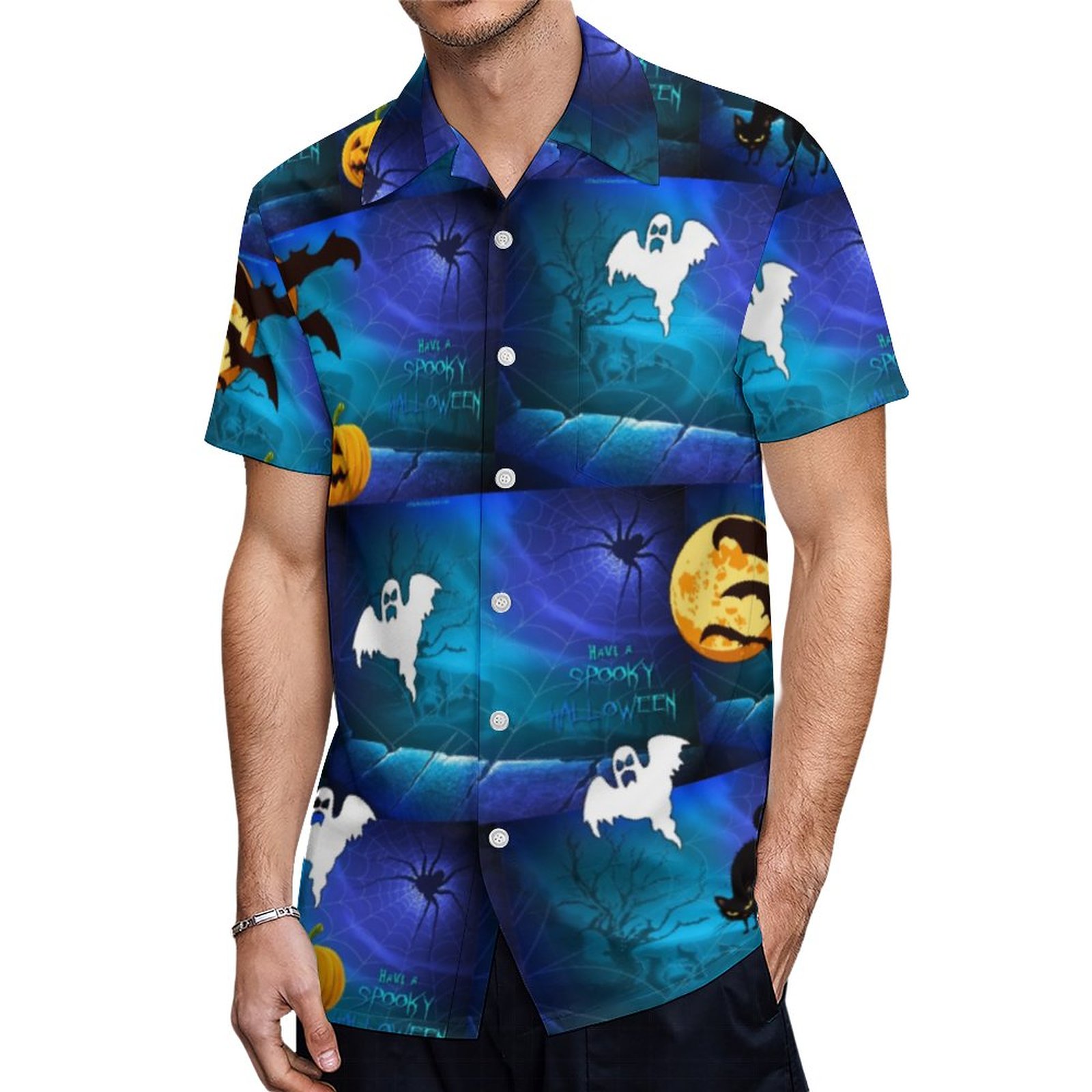 Spooky Halloween Bats Running Pants Hawaiian Shirt Mens Button Down Plus Size Tropical Hawaii Beach Shirts