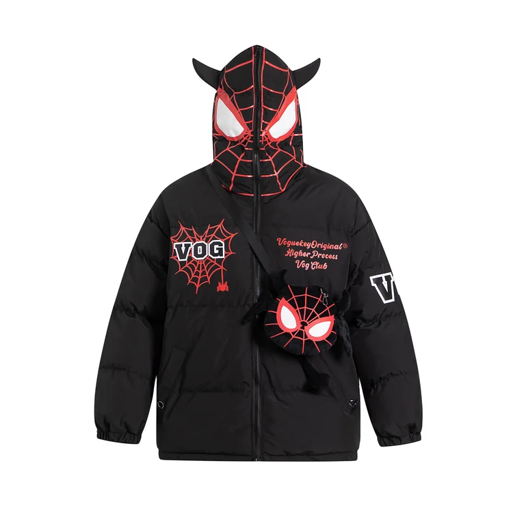 High Street Spider Embroidered Hooded Jacket Casual Loose Flight Suit Cotton Jacket at Hiphopee