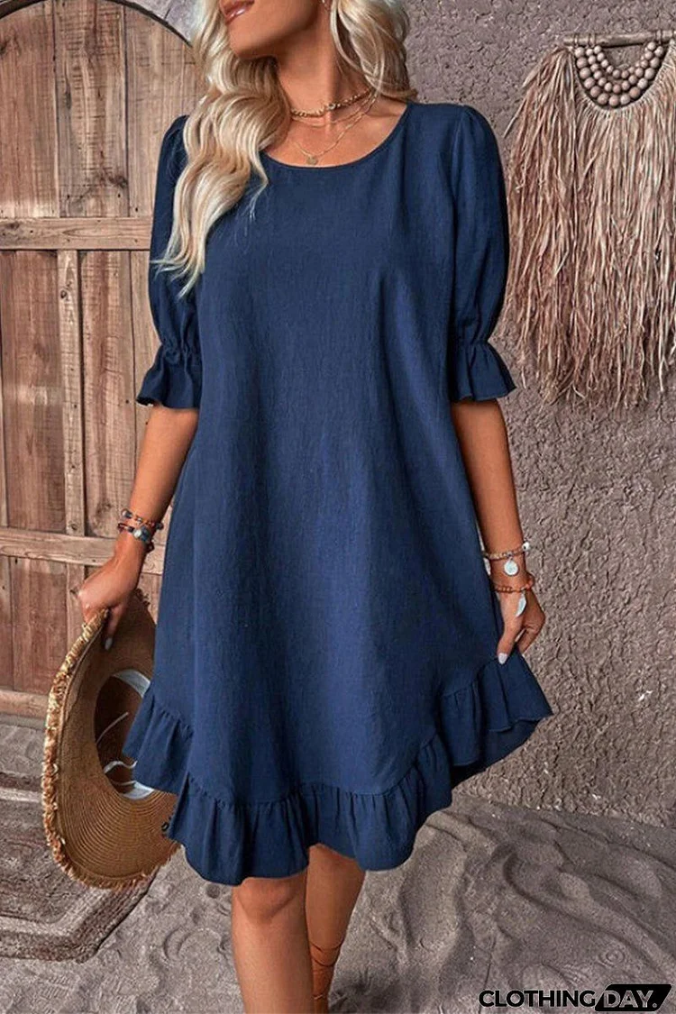 Casual Simplicity Solid Asymmetrical O Neck A Line Dresses