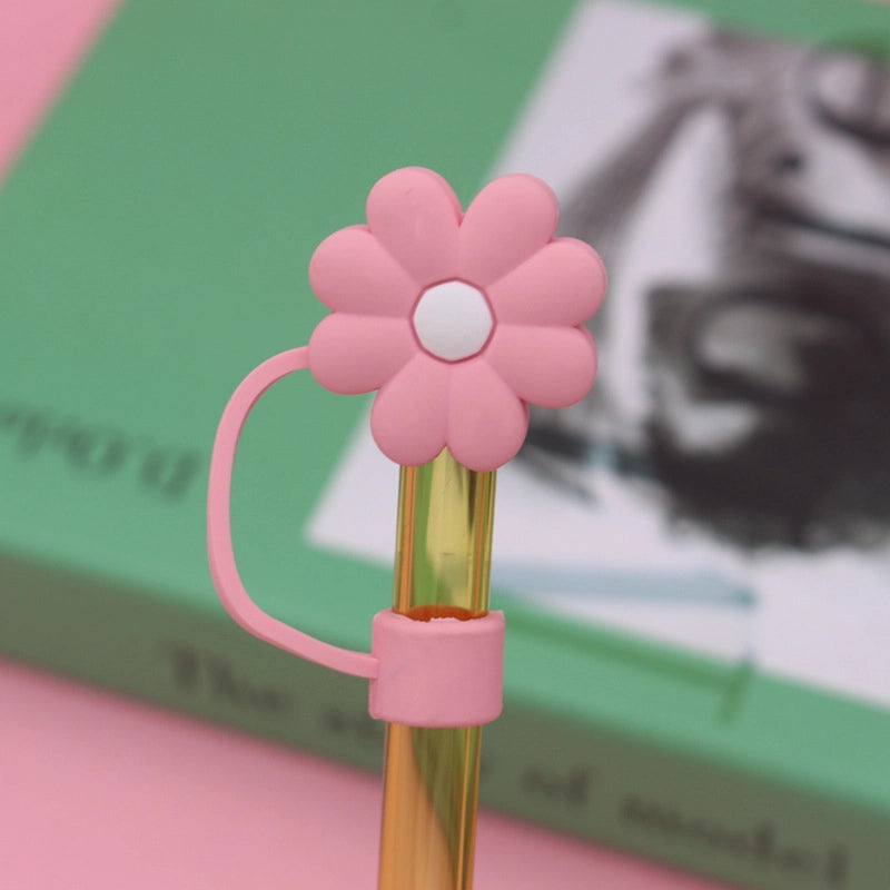 5 Pieces Silicone Straw Cap Flower Cartoon Baiyun Cup Straw Protective Cover Dust Plug 10mm