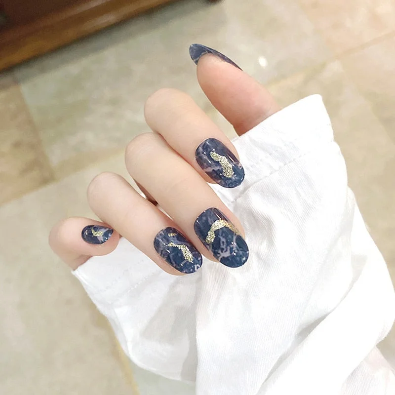 wholesale 24PCS/box glossy false nails with a pattern short size wearable full cover fake nail tips for girls nail tips glue-Nail Inspo