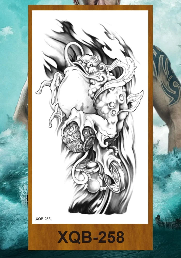 Temporary Flower Arm Tattoos Stickers Samurai Sword Dragon Snake Totem Men Women Girls Chest Fake Tatoo Drop Shipping DIY