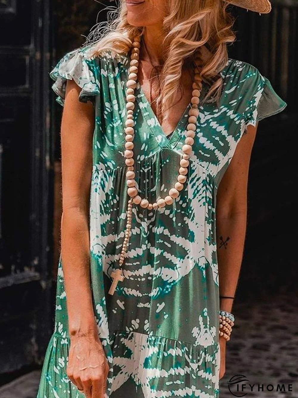 Casual Short Sleeve V Neck Weaving Dress | IFYHOME