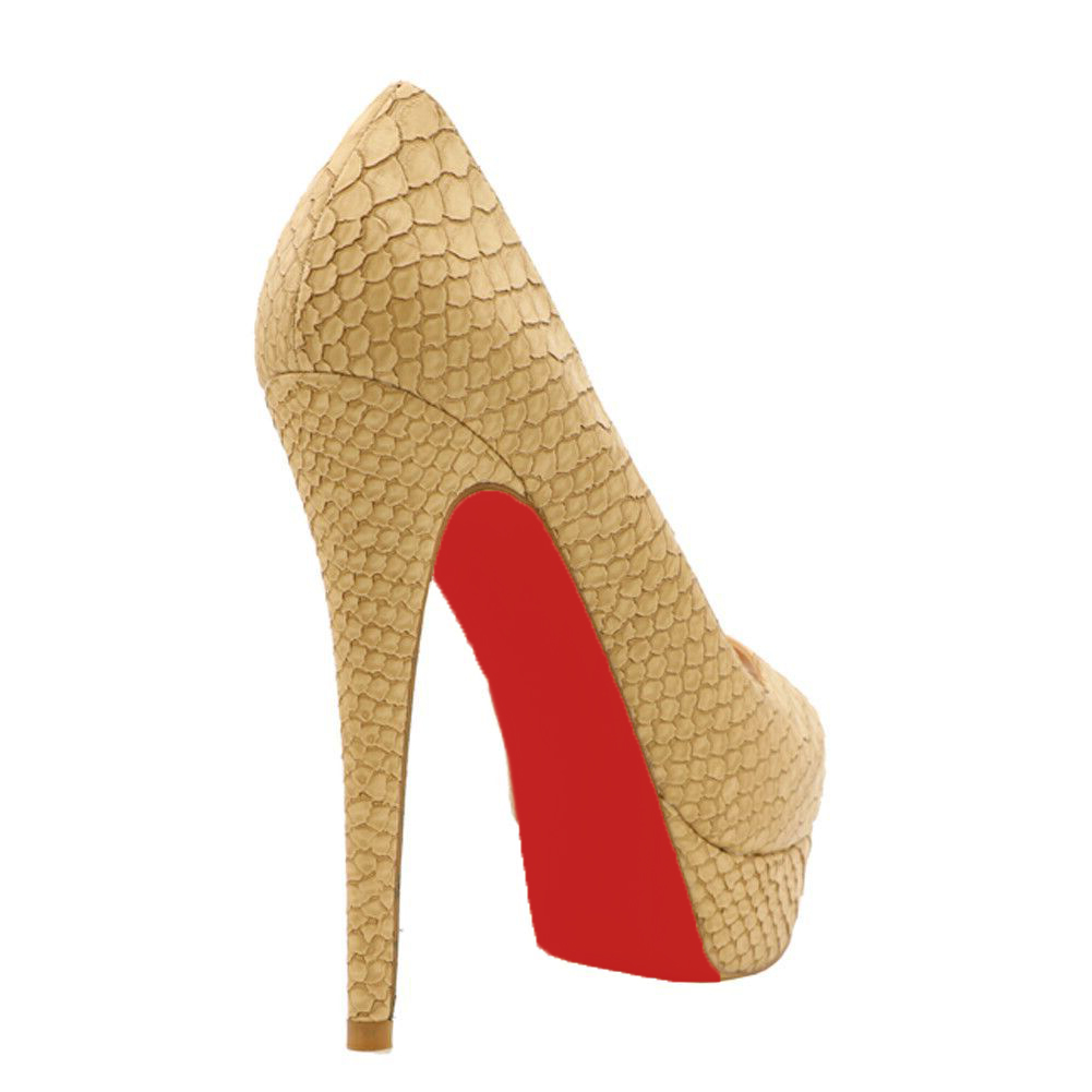 150mm Red Bottom Sky High Platform Pumps Beige Snakeskin-MERUMOTE