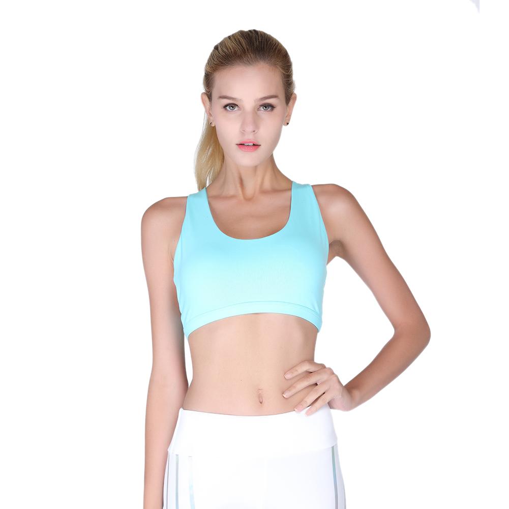

Women Fitness Sports Yoga Bra Push Up Padded Cross Back Vest, Sky blue, 501 Original