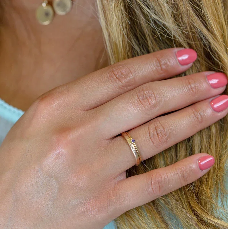 Filled Name And Birthstone Rings Birthstone Ring Set