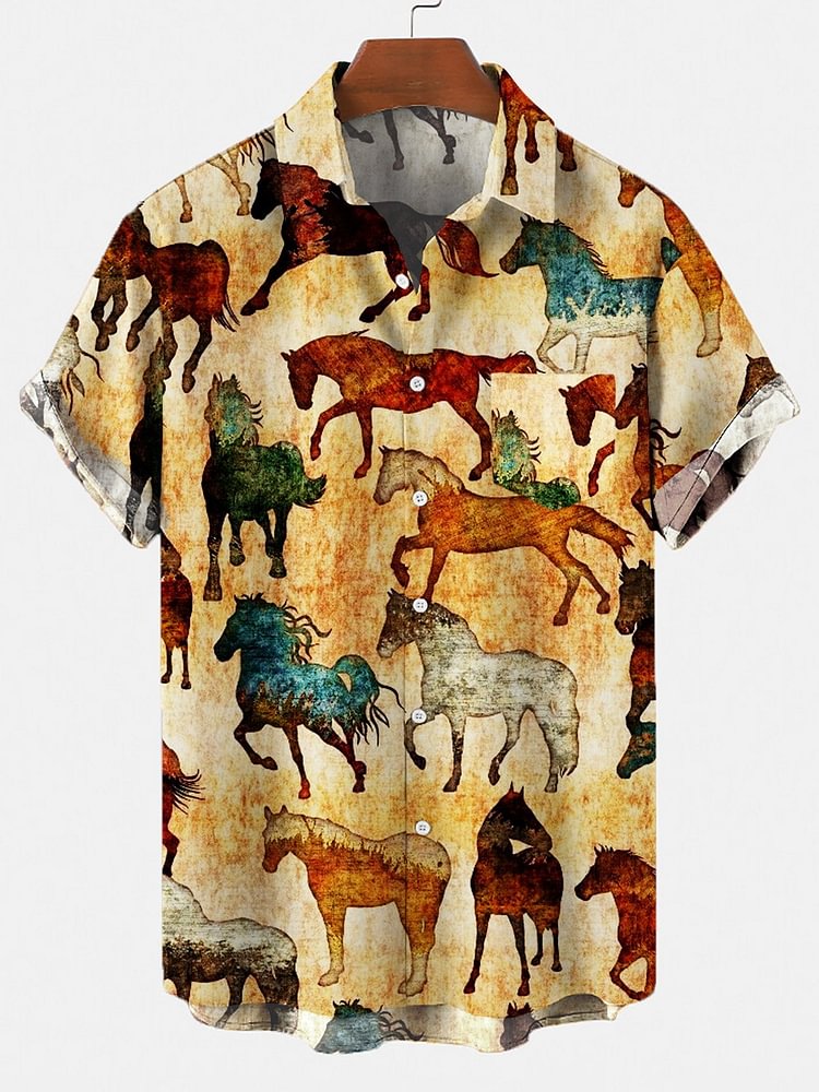 Men's Retro Ethnic Pocket Horse Casual Loose Comfortable Shirt