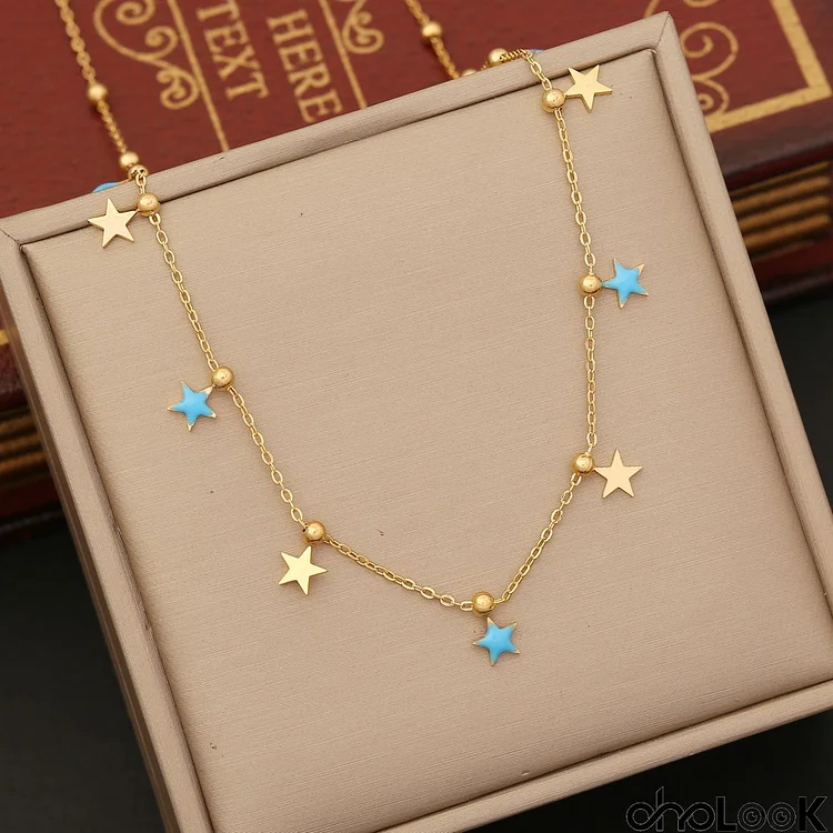 Women's Fashion Drop Oil Star Moon Stainless Steel Necklace