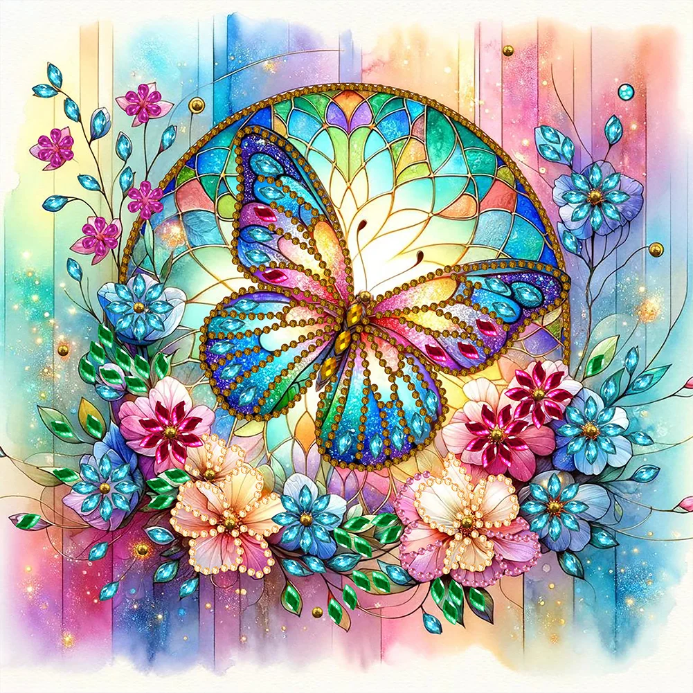 Partial Special-shaped Crystal Rhinestone Diamond Painting - Flower Butterfly(Canvas|30*30cm)