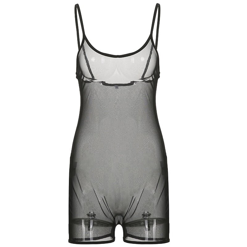 BIIKPIIK Basic Bodycon Playsuits For Women‘s Clothing Casual Solid Fitness Rompers Beach Holiday See-through Mesh Sexy Playsuit