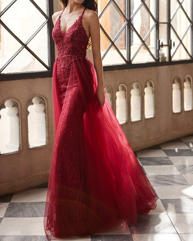 Sequin multi-layer mesh maxi dress Gown
