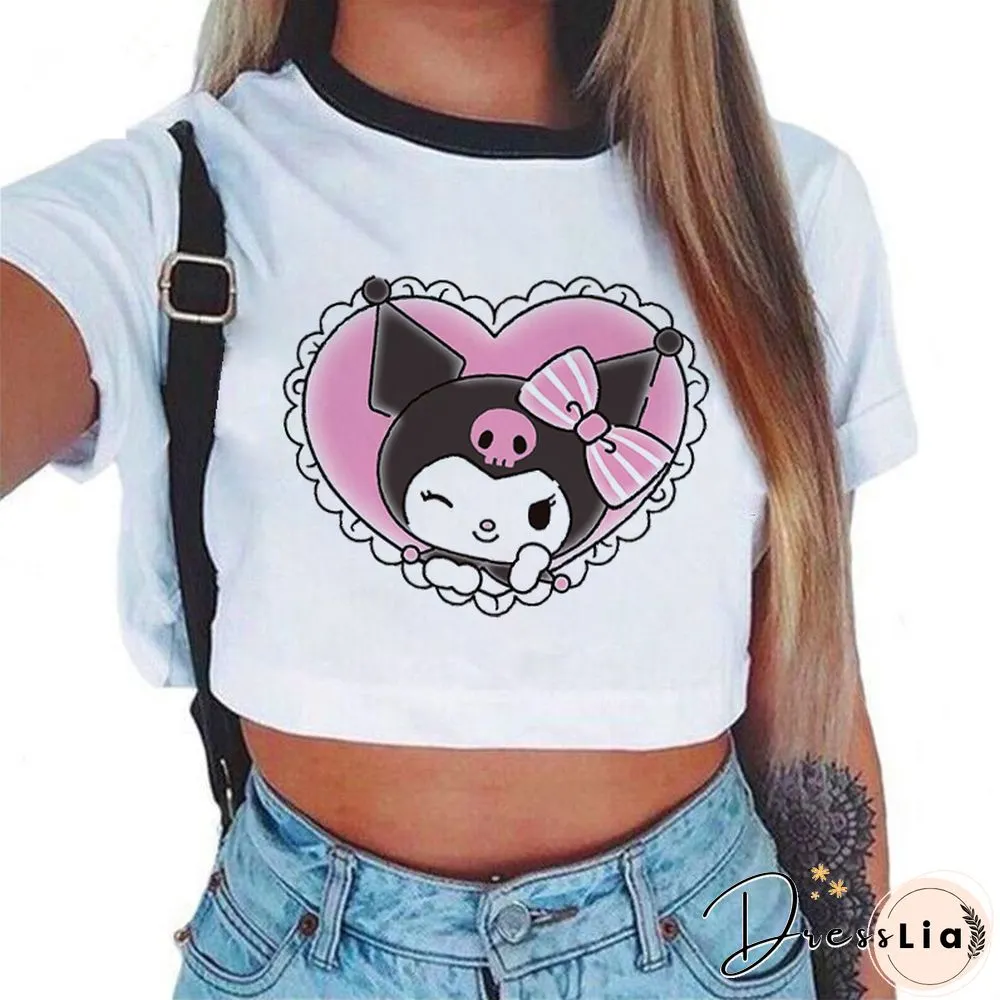 Summer Fashion Punk Tshirt Harajuku Gothic Sexy Crop Top Women Shirt Funny Hip Hop O-Neck
