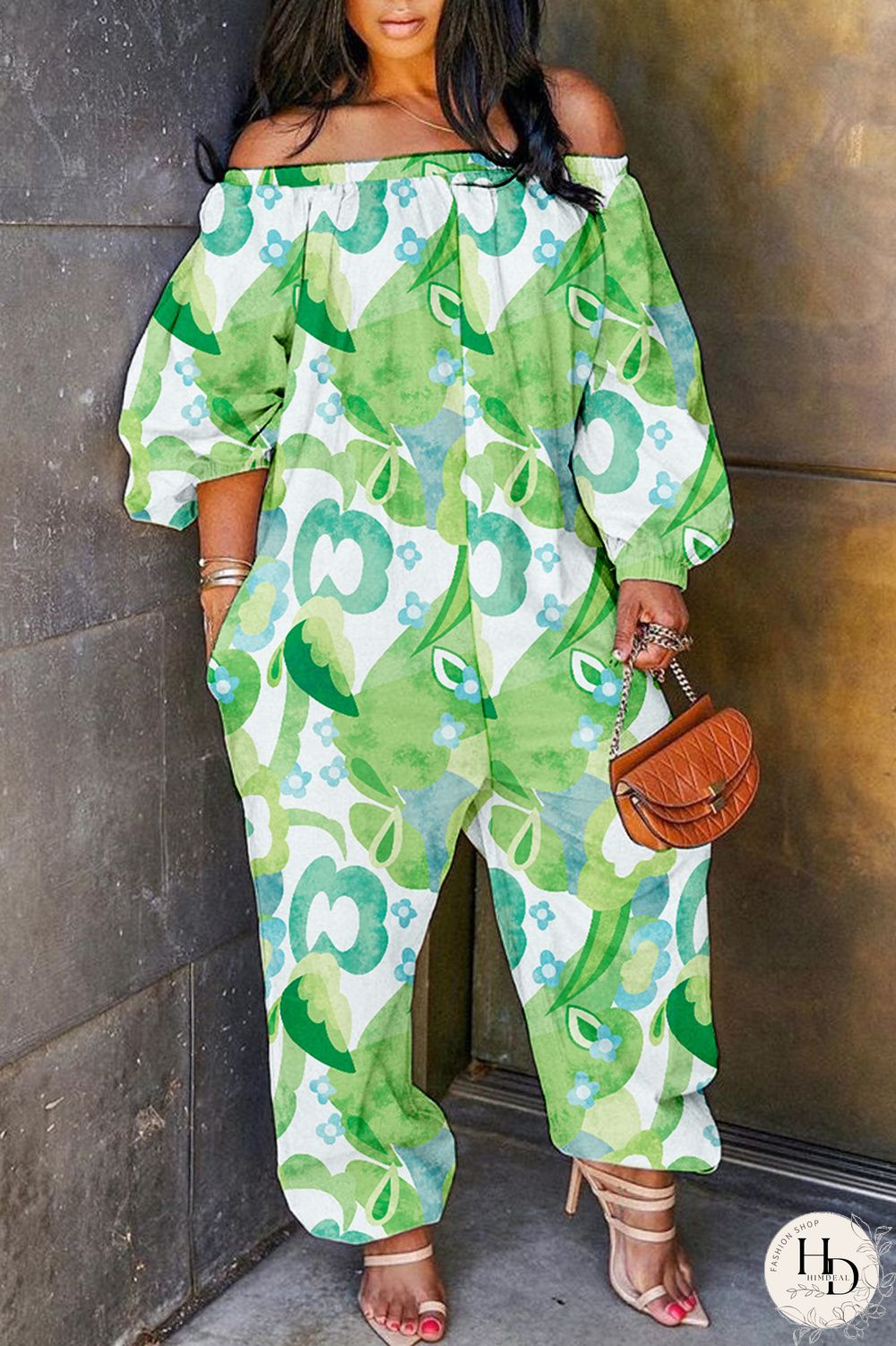 Pink Casual Print Patchwork Off the Shoulder Regular Jumpsuits