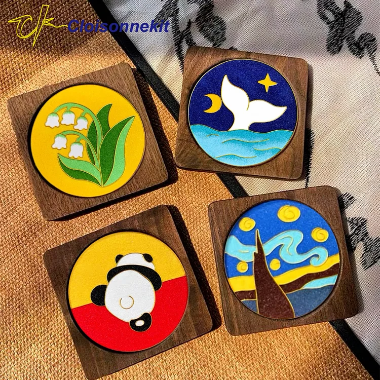 Starry Night, Panda, Lily of The Valley, Whale - Coaster Set Cloisonne Painting Kits - Cloisonnekit