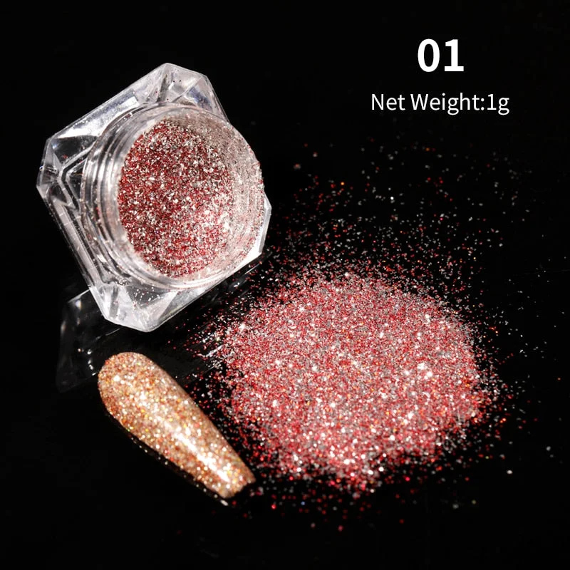 iridescent Powder On Nails iridescent Silver Red Glitter Chrome Sparking Shining Sequins Gel Polish Flakes Manicures Decoration