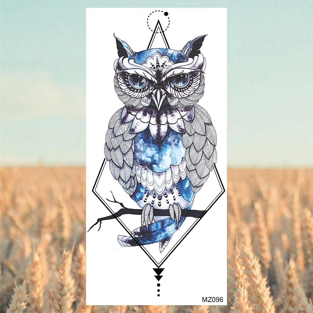 Black Lion Fashion Calf Temporary Tattoos For Women Adult Men Lion Geometric Owl Fake Tattoo Realistic Body Art Decoration Tatoo