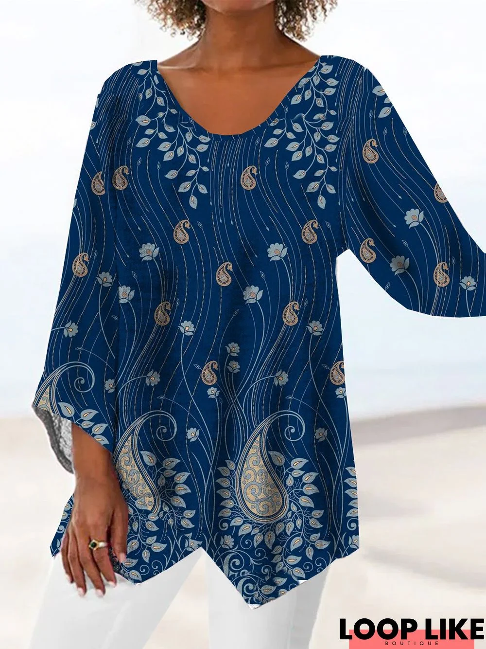 Crew Neck Floral Loose Tunic Top