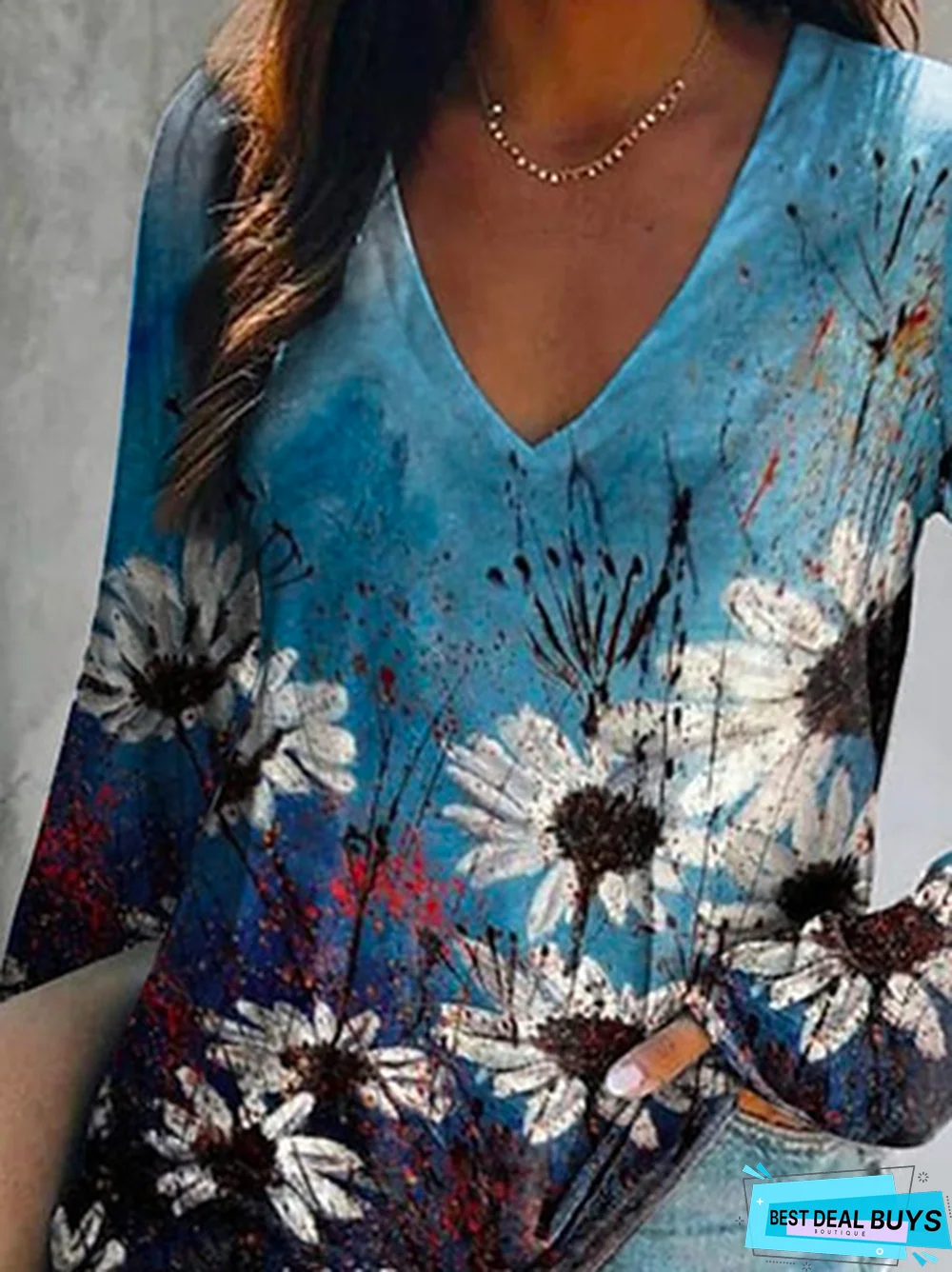 Floral Casual V Neck T-Shirt