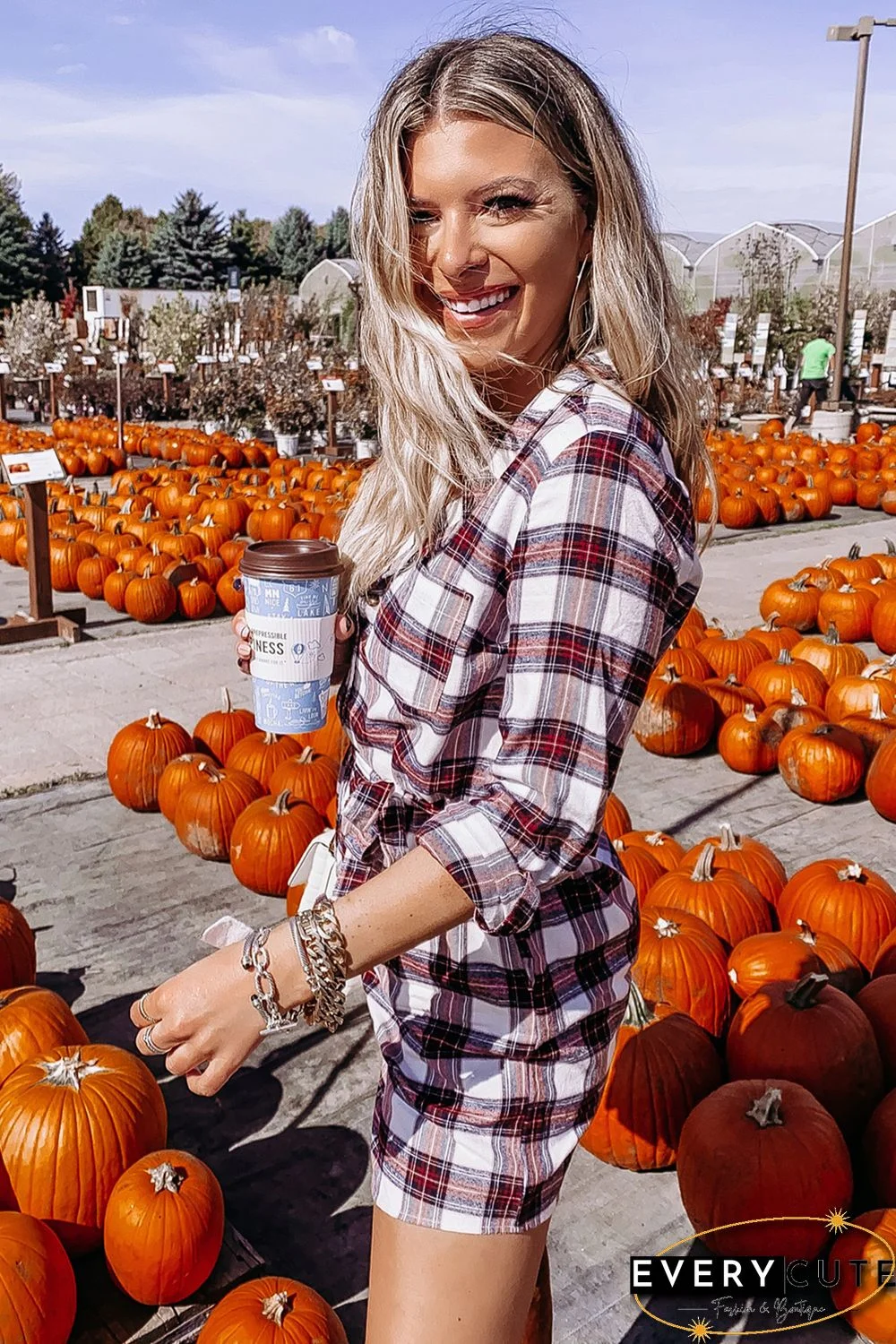 Red Plaid Buttoned Shirt Mini Dress with Waist Tie