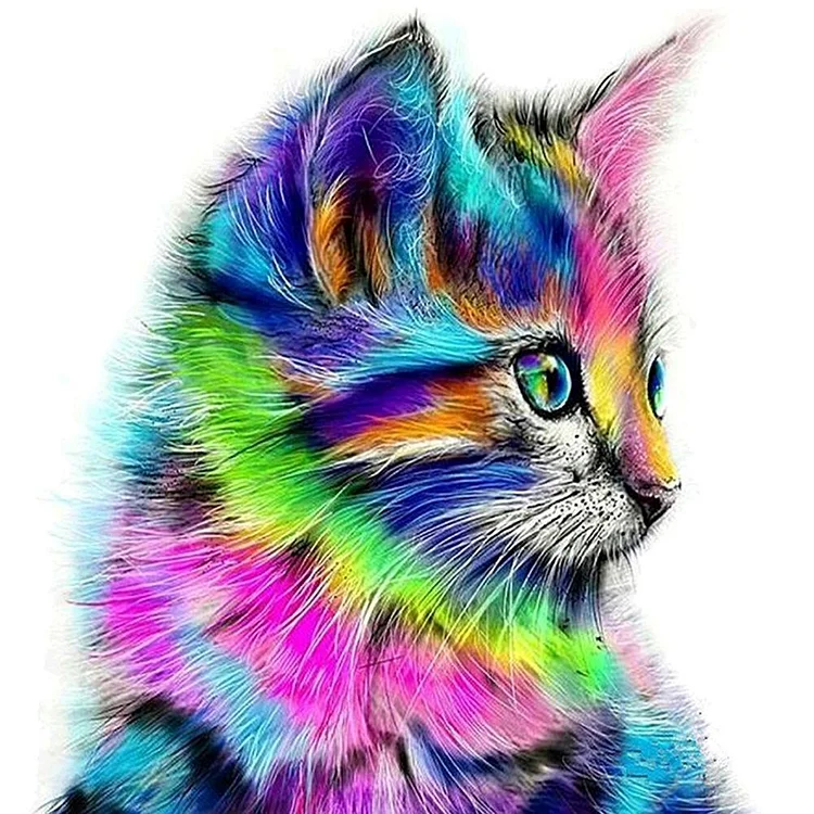 Colorful Kitten Round Full Drill Diamond Painting 30X30CM(Canvas) gbfke