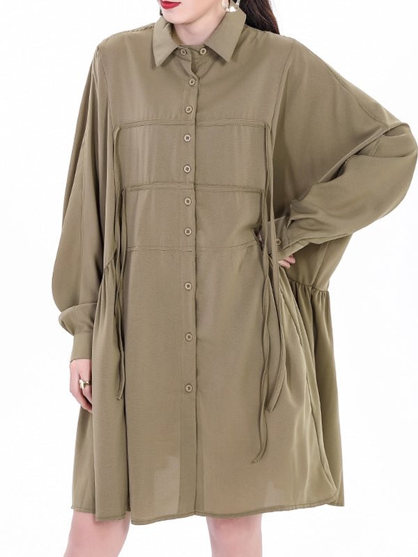 Casual Long Sleeves Solid Color Chiffon Pleated Blouse