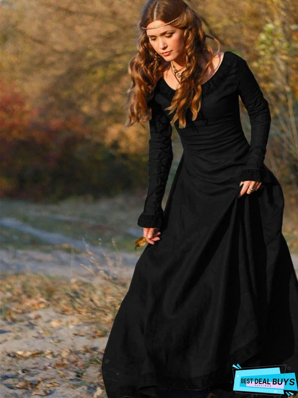 Solid Color Long Sleeve Round Neck Women's Dress