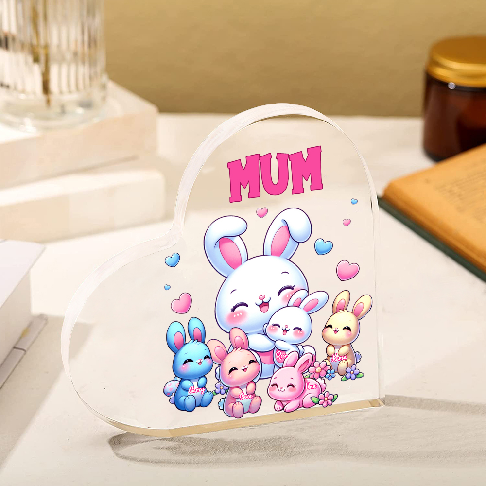 Personalised Text Acrylic Heart Keepsake Custom 5 Names Ornament Bunny Family Gifts For Mother/Grandma-Jessemade AU