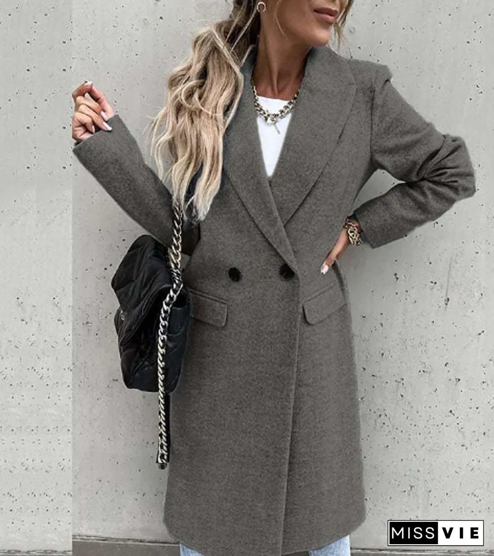 Autumn and Winter Long Suit Collar Woolen Coat Coat Coat