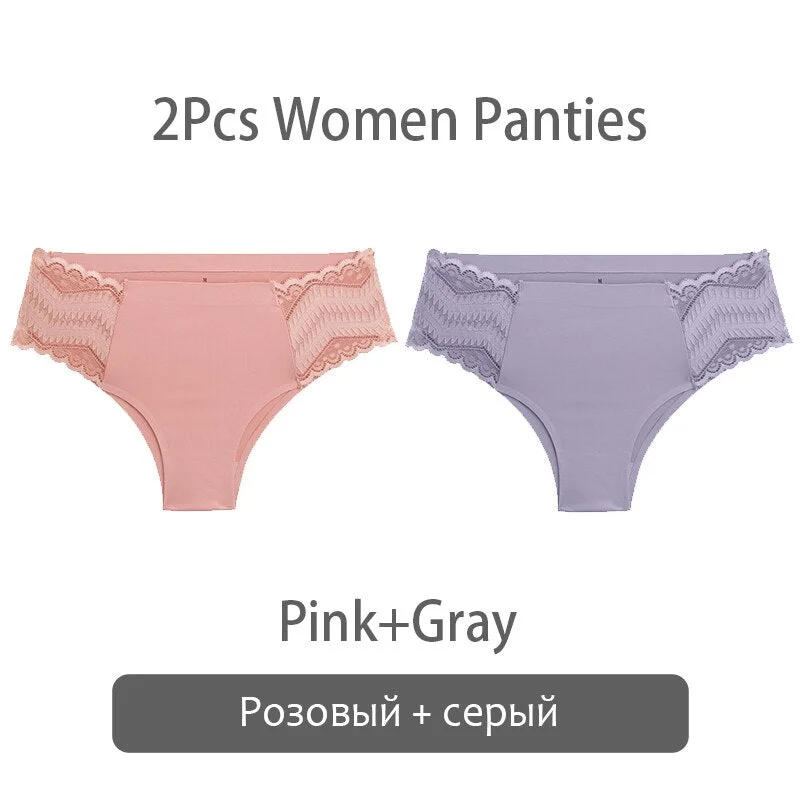 FINETOO Women Patchwork Lace Panties S-XL Seamless Underwear Sexy Low Waist Briefs Comfortable Underpants Ladies Lingerie 2021