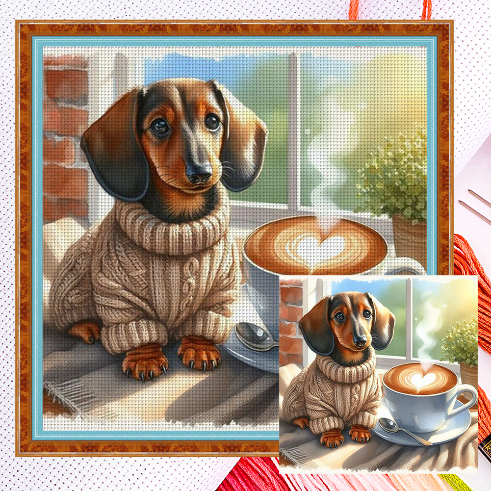 Coffee Sausage Dog Full 11CT Counted Canvas(40*40cm) Cross Stitch