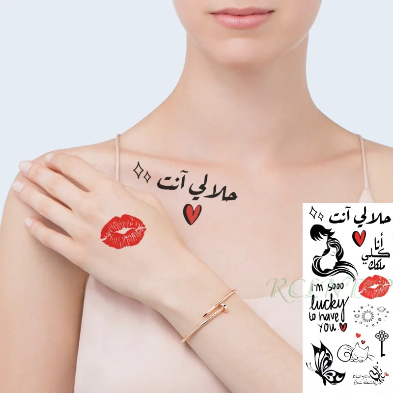Waterproof Temporary Tattoo Sticker Sexy Lips Girl Arabic Cute Cat Butterfly Sweet Element Fake Tatto Flash Tatoo for Women Men