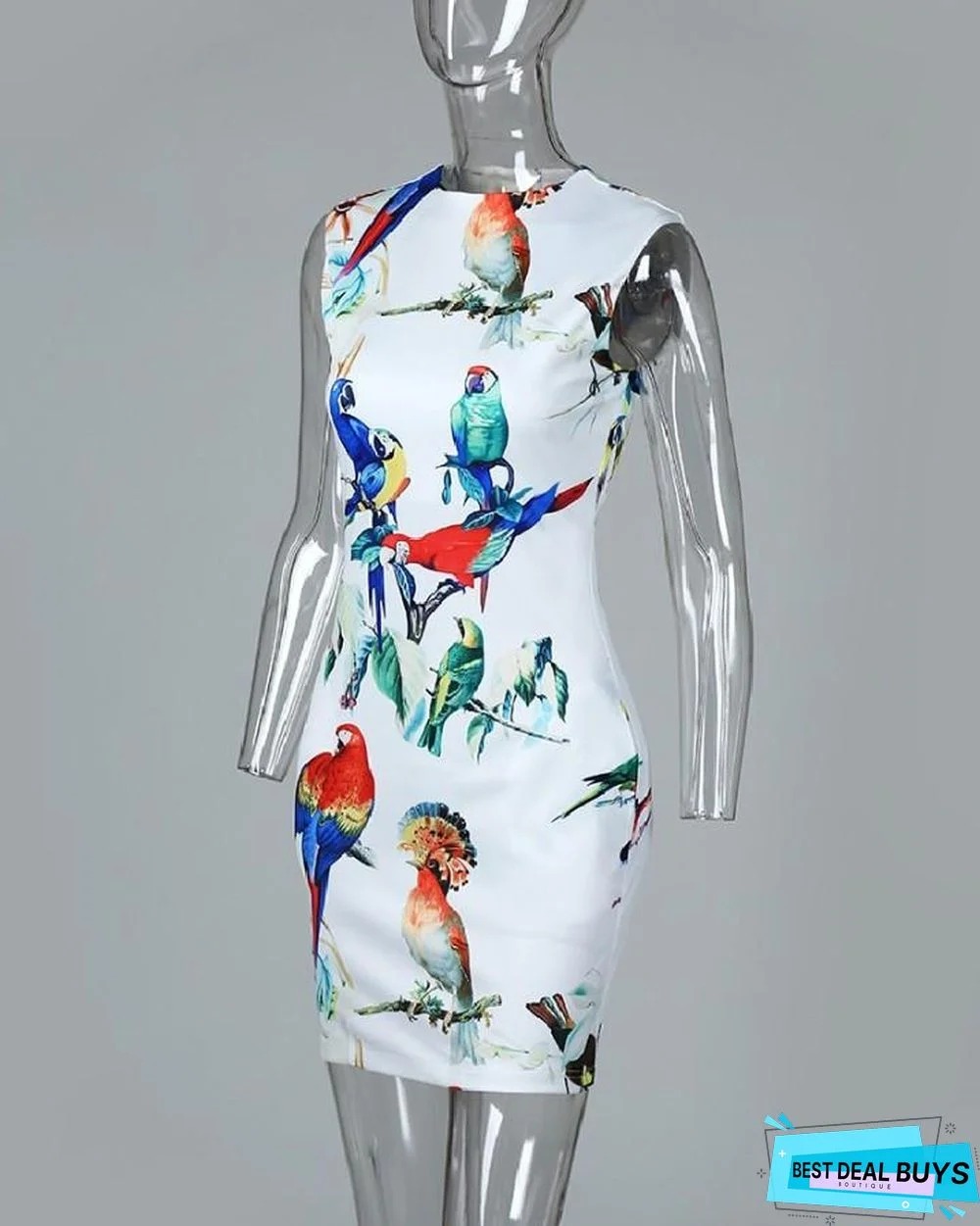 Sleeveless Bird Print Casual Dress