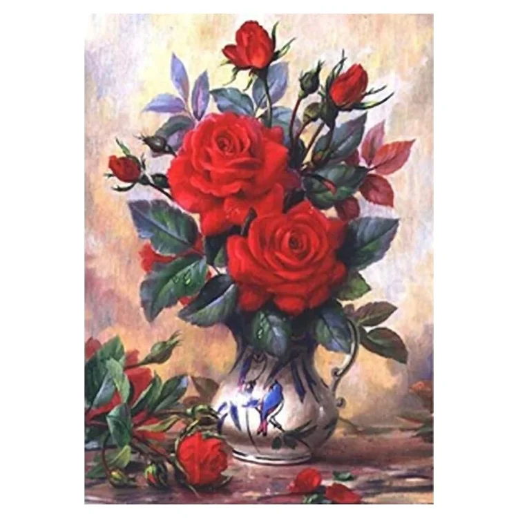 Red Flower - 11CT 3 Strands Threads Printed Cross Stitch Kit - 40x50cm(Canvas)