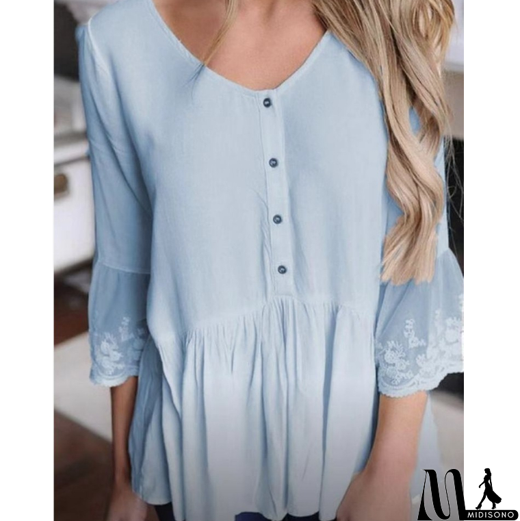 MidiSono - Casual Solid Color Button Top