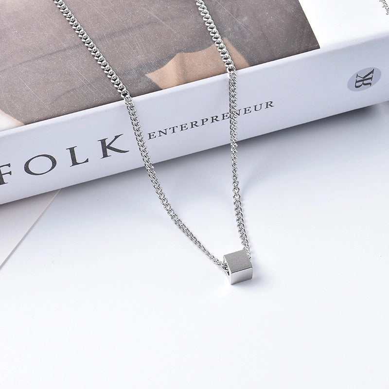 Geometric Square Necklace Men's Trendy Hip Hop Style Simple All-Matching Hoodie Clavicle Chain Niche Design