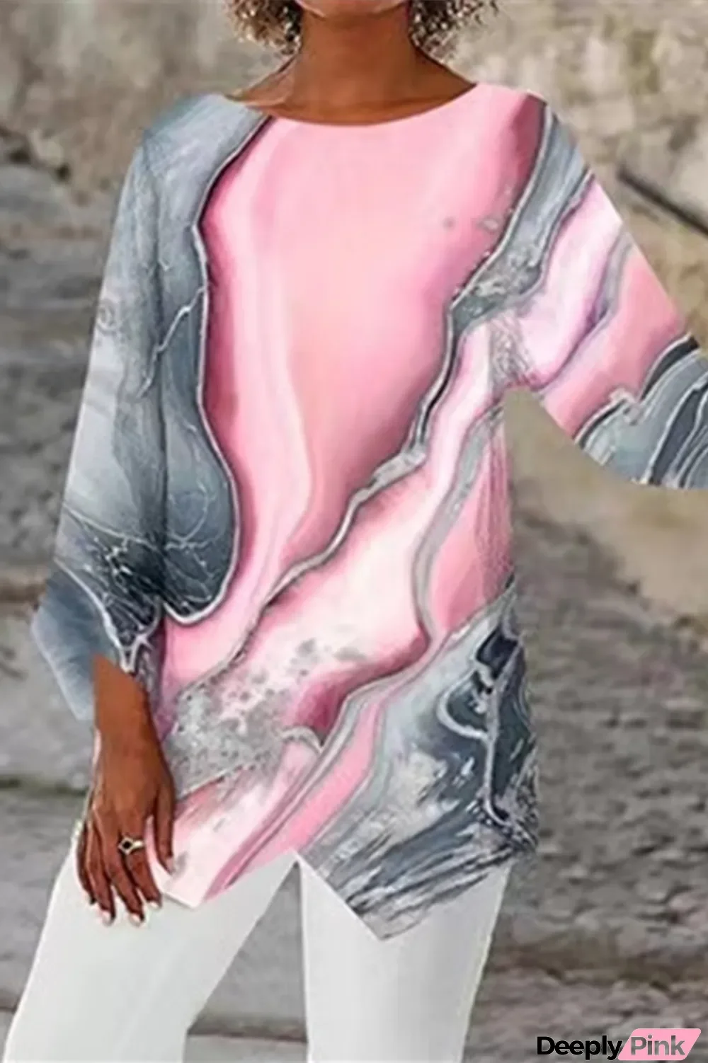 Pink Casual Print Basic O Neck Tops