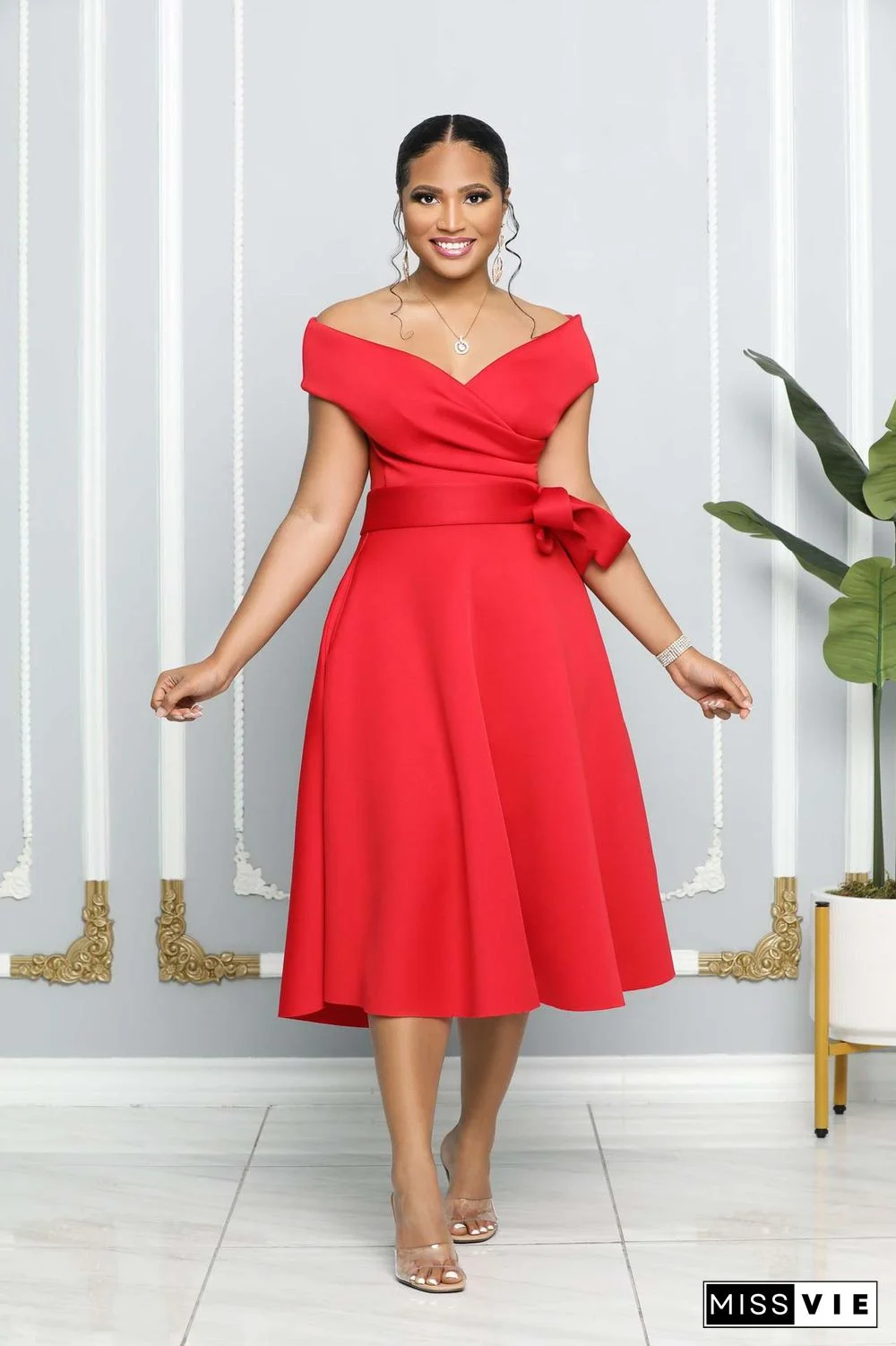 Elegant Off Shoulder with Sashes A Line Dresses