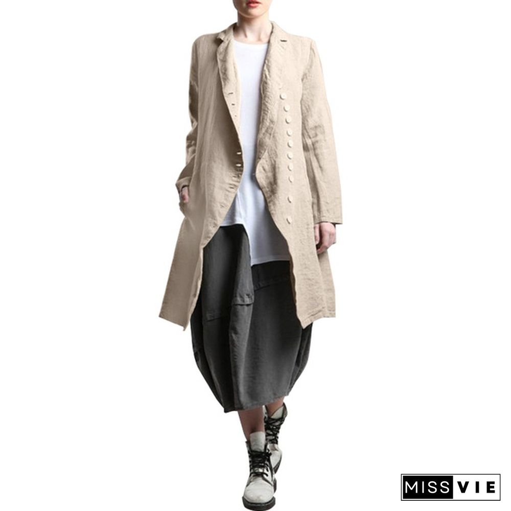 ZANZEA Damen Long Arm Kragen Cardigan Jacken Vintage Langer Pocket Strand Mantel Coat Cardigan Coat