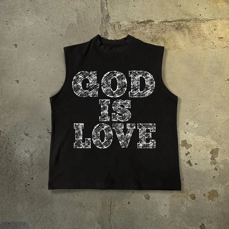 Men's God Is Love - Draft Font Print 100% Cotton Tank Top