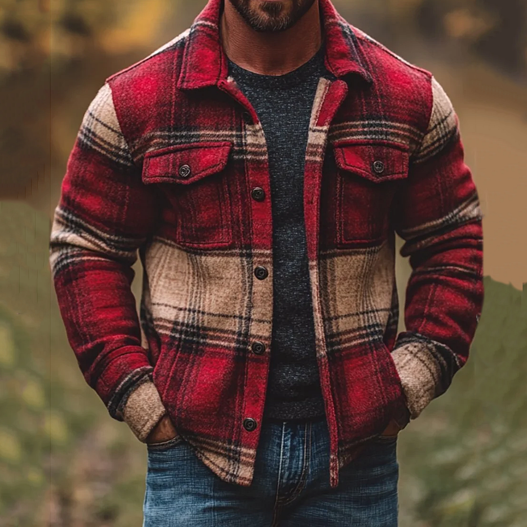 Men's Red Buffalo Plaid Pattern Comfort Lapel Jacket