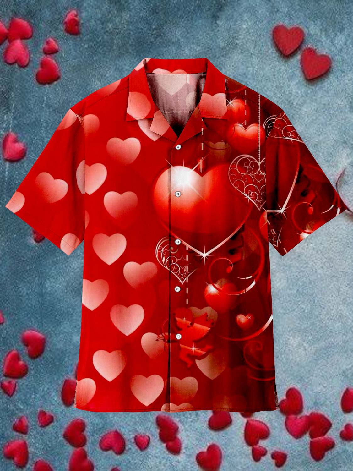 Romantic Valentine's Day Heart Cuban Collar Shirt PLUSCLOTHESMAN