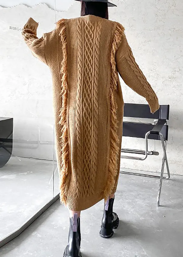 Contrast Khaki Graphic Pattern Long Sleeve Oversized Knit Sweater