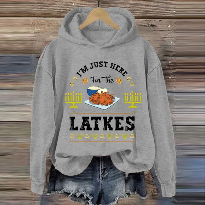 Women's I'm Just Here For The Latkes Hanukkah Printed Sweatshirt