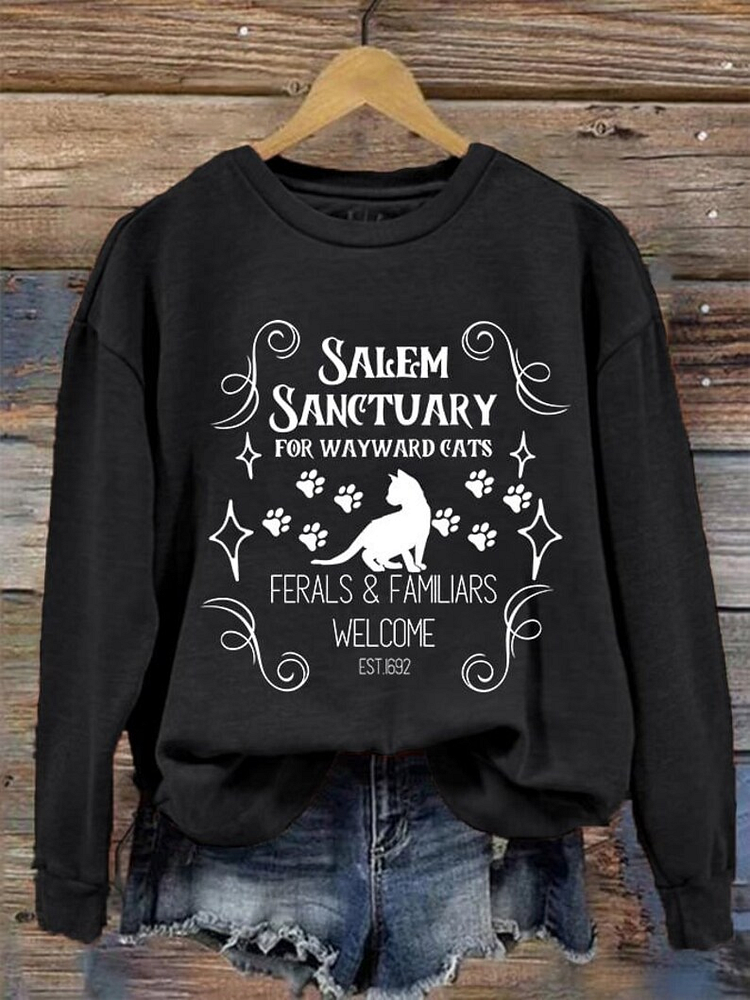 Comstylish Salem Sanctuary For Wayward Cats Ferals & Familiars Elcome Est 1692 Halloween Sweatshirt