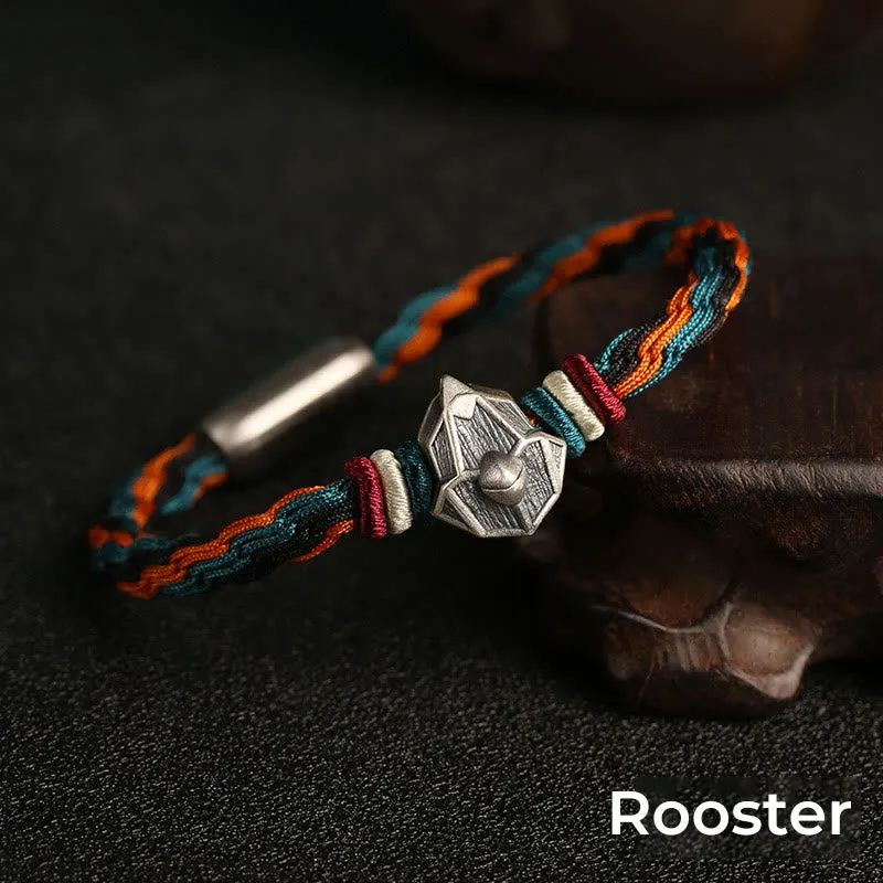 Handmade 999 Sterling Silver Year of the Dragon Chinese Zodiac Protection Colorful Reincarnation Knot Rope Bracelet