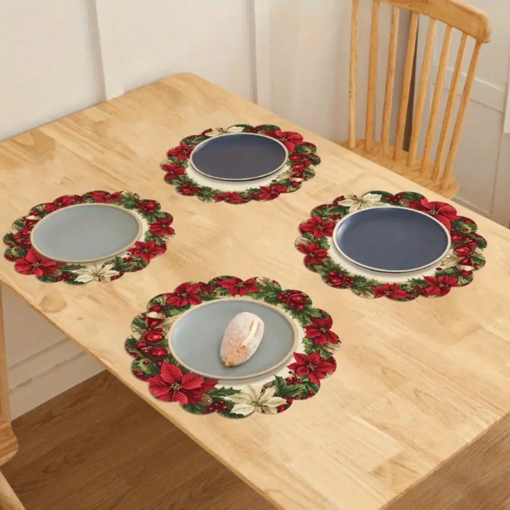 Tegooe 4PCS Non-Slip Heat Resistant Christmas Placemats - Festive Kitchen Table Decor
